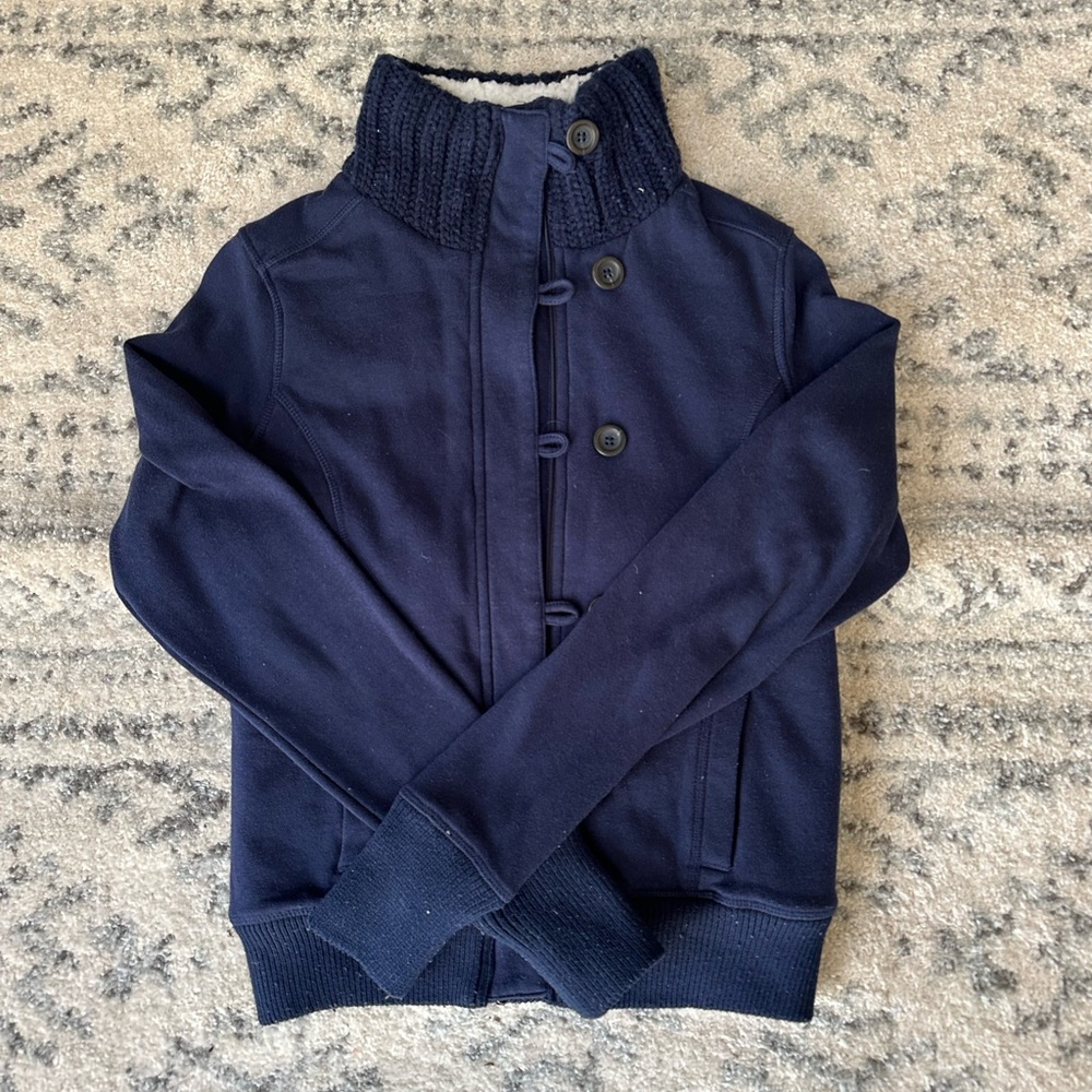 Navy Sherpa Lined Jacket with Knitted Neck Line - Medium